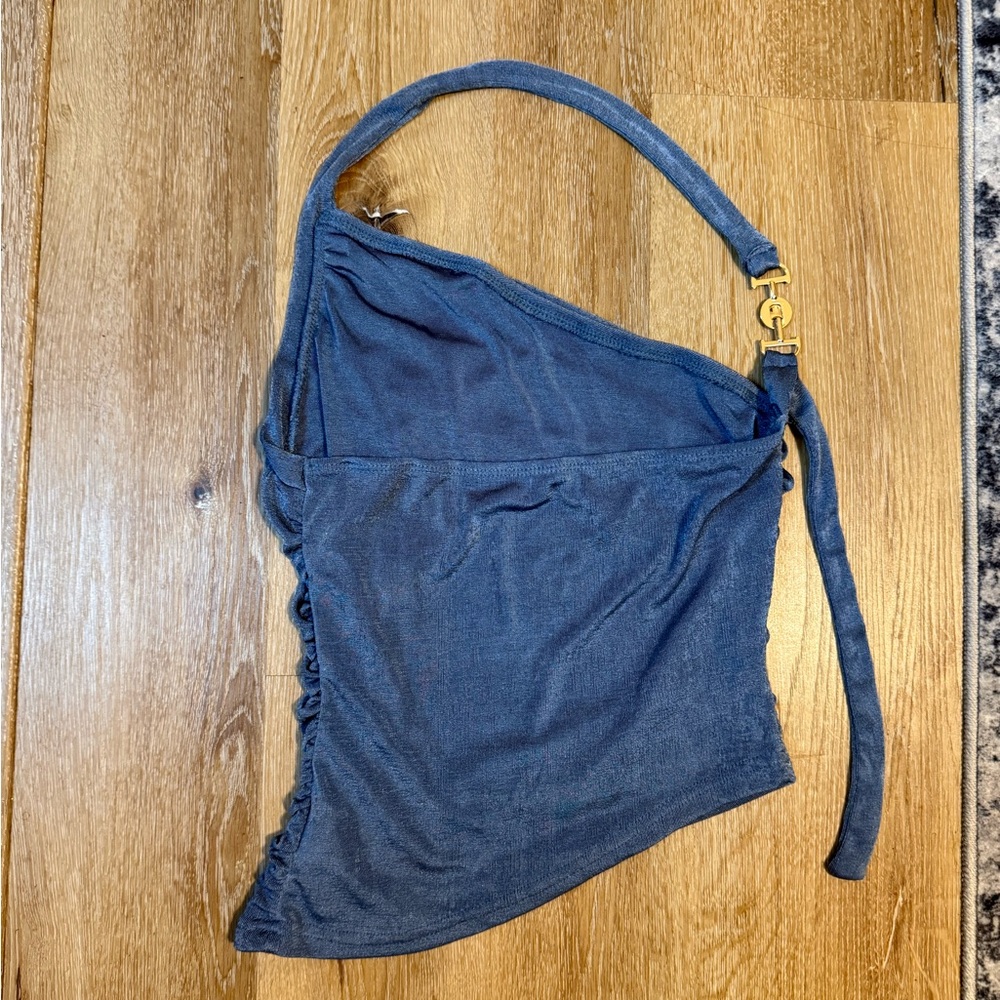 Blue One-Shoulder Ruched Top - Picture 3 of 5